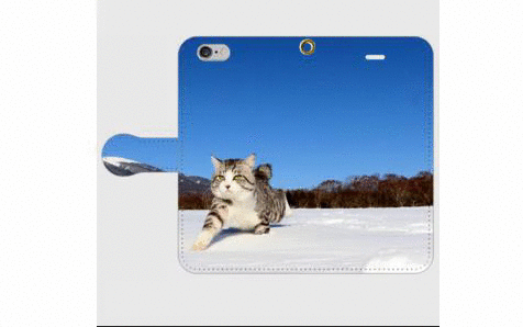 ニャン吉手帳型スマホケース【雪原を行く】*受注製作*iPhone Galaxy Xperia ARROWS AQUOSの画像1枚目