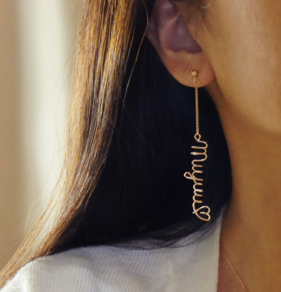 k14gfワイヤーレタードネームロングピアス/オーダーメイド ネームアクセサリー