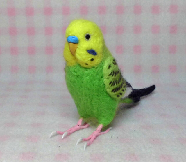【送料無料/新品】 リアルサイズ♪ セキセイインコ グリーンオパ－リン 羊毛 フェルト