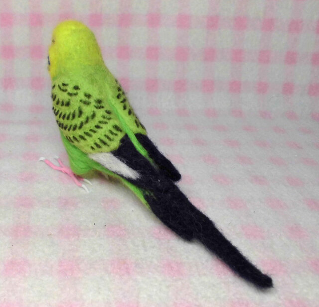 リアルサイズ セキセイインコ グリーンオパ－リン 羊毛フェルト 鼻