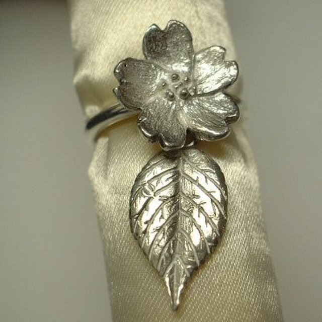 シルバー桜（さくら）の花と葉のリング（指輪）gsr203207 | iichi 日々