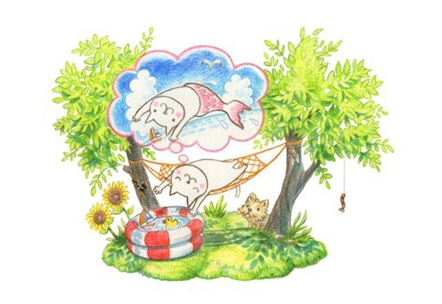 ねこさんポストカード 7月 8月(2枚セット)の画像1枚目