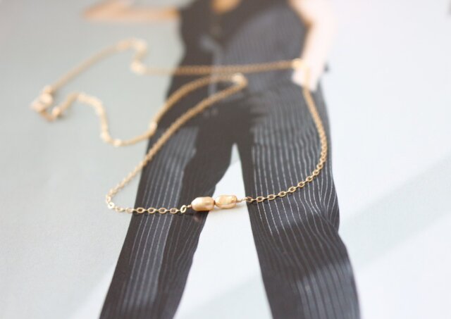 淡水パールネックレス(40㎝)〜goldの画像1枚目