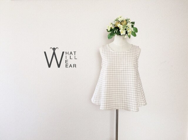 CHECK FLARE TOP (LINEN-BEIGE)の画像1枚目