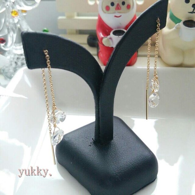 宝石質ホワイトトパーズ♪14Kgfアメリカンピアス