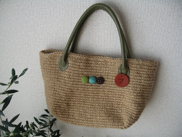 麻ひもスクエアー手提げBag・ポケット付きの画像1枚目