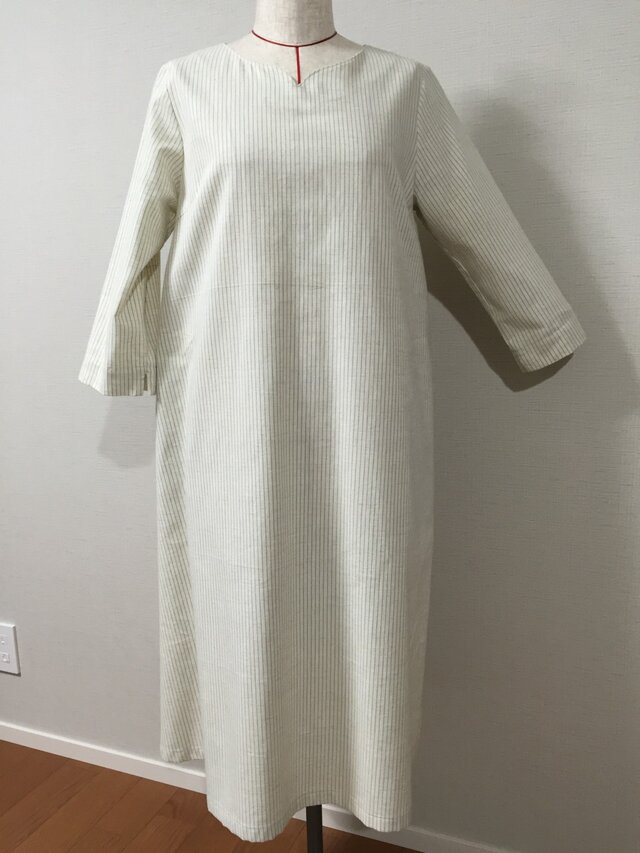 ♦︎七分袖の綿麻ワンピースの画像1枚目