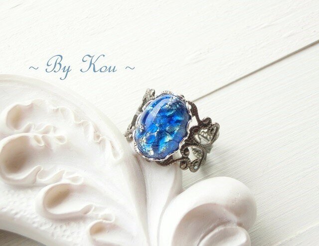 .:.。o○o。.* Blue Opal .:.。o○o。.*。・ヴィンテージ・リング。の画像1枚目