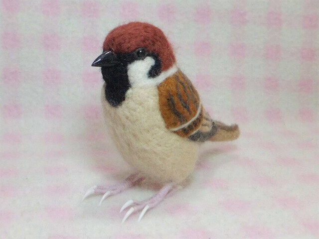 リアルサイズ♪ スズメ 雀 羊毛フェルト 野鳥 受注作成 羊毛
