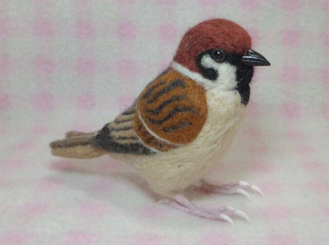 リアルサイズ♪ スズメ 雀 羊毛フェルト 野鳥 受注作成 羊毛