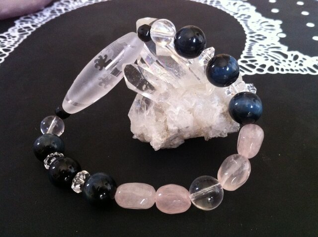 クリスタル皇帝龍神天珠ブレスレット☆シルバータイガーアイ使用