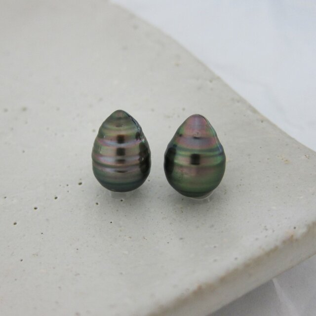 10mm♪ピアスに☆ 黒蝶真珠バロック 無穴ルース2Pセット 10-03B2の画像1枚目