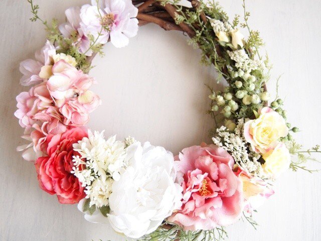 森のお花畑のリース・ナチュラルピンクの画像1枚目