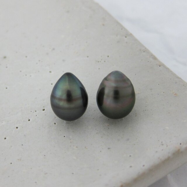 10mm♪ピアスに☆ 黒蝶真珠バロック 無穴ルース2Pセット 10-04B2の画像1枚目