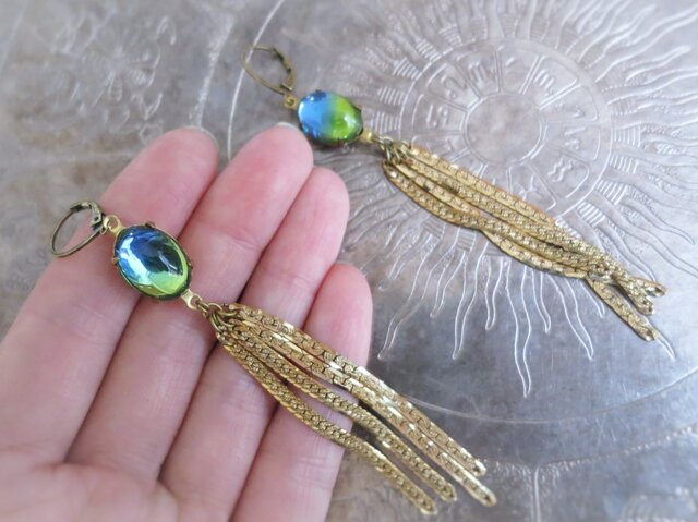 ヴィンテージグラスビーズフリンジピアス vintage pierced fringe <PE-FGL>の画像1枚目