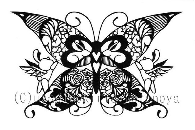 切り絵 蝶とうさぎだまし絵ポストカード３ Iichi ハンドメイド クラフト作品 手仕事品の通販