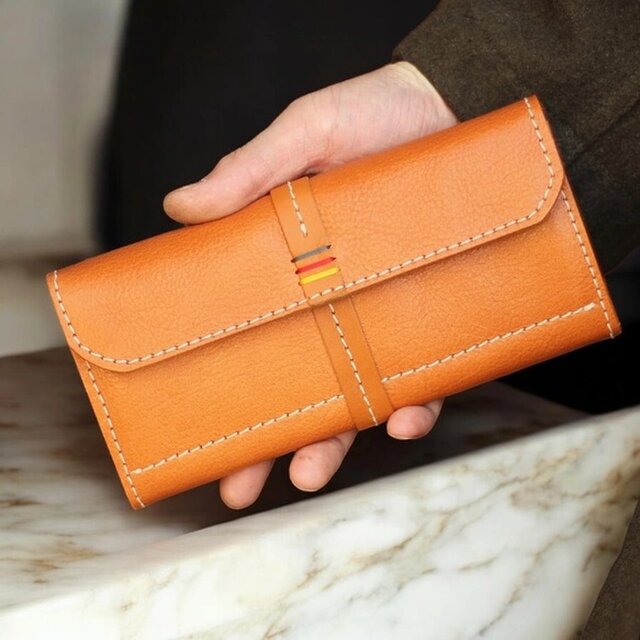 シンプルなレザー長財布 【革６色】 メンズ・レディース兼用・糸＆刺繍が12色カスタム無料・名入れ有料・送料無料・g-12