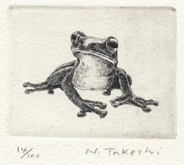 かえる・J / 銅版画 (額あり） | iichi 日々の暮らしを心地よく