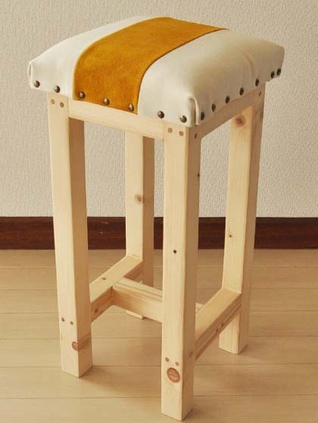 ハイタイプスツール レザー&帆布/オレンジの画像1枚目