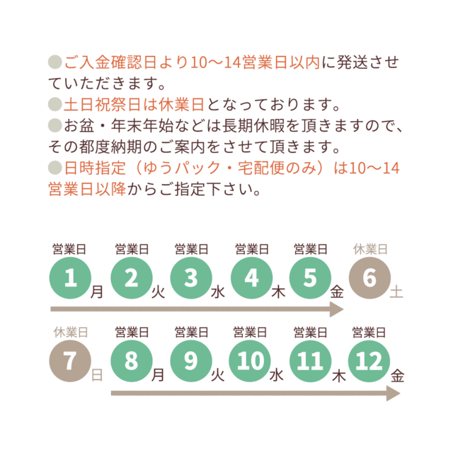 入金確認より10～14営業日以内に発送 | iichi 日々の暮らしを心地よく