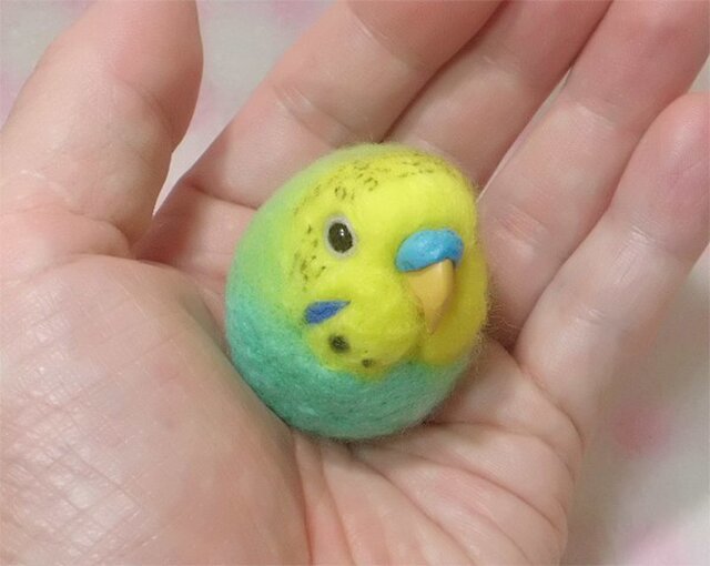 ☆選べる2タイプ☆ コロコロ♪ 羊毛の小鳥 セキセイ ミントグリーンオパーリン☆選べる鼻の色の画像1枚目