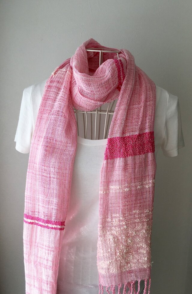 【綿:オールシーズン】手織りストール "Pink Pink"の画像1枚目