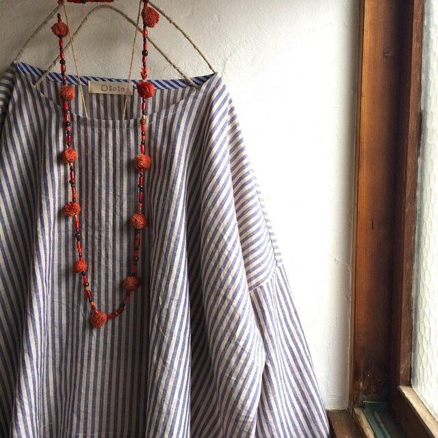 リネン混　ナチュラルストライプ　シンプル　プルオーバーブラウス