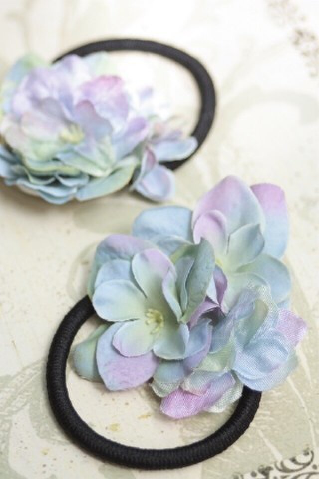 紫陽花(あじさい)の髪飾り☆ヘアゴム 2個セットの画像1枚目
