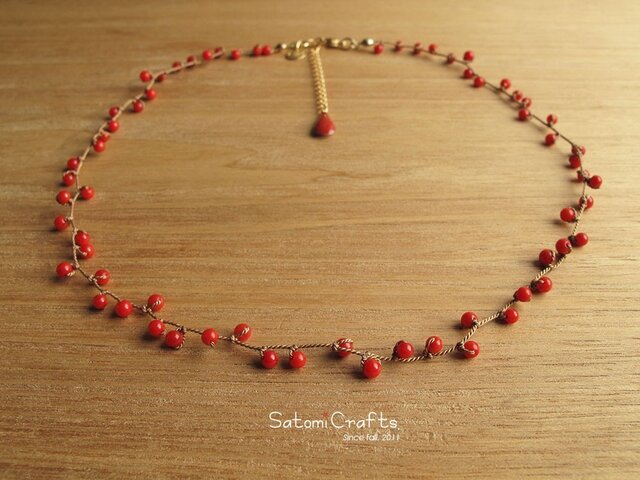 受注*Necklace_Beans (coral red)の画像1枚目