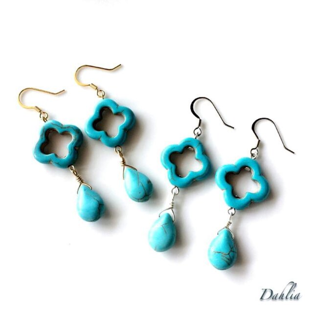フラワーターコイズピアス/イヤリングの画像1枚目