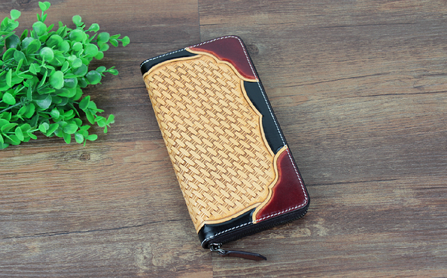 本革 大人可愛い手彫りレザーカービングロングウォレット | iichi 日々