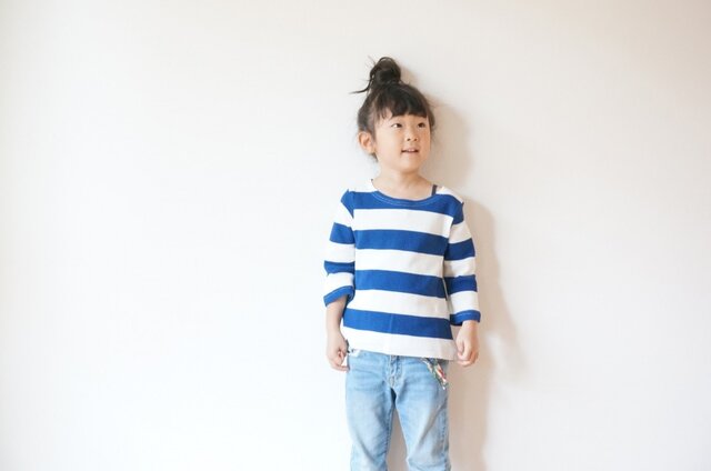 Waffle Border boat neck cut-sew 80,90,100 BLUEの画像1枚目
