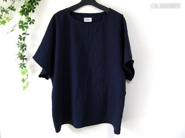 F やわらか綿麻のブラウス ダークネイビー 【受注】の画像1枚目