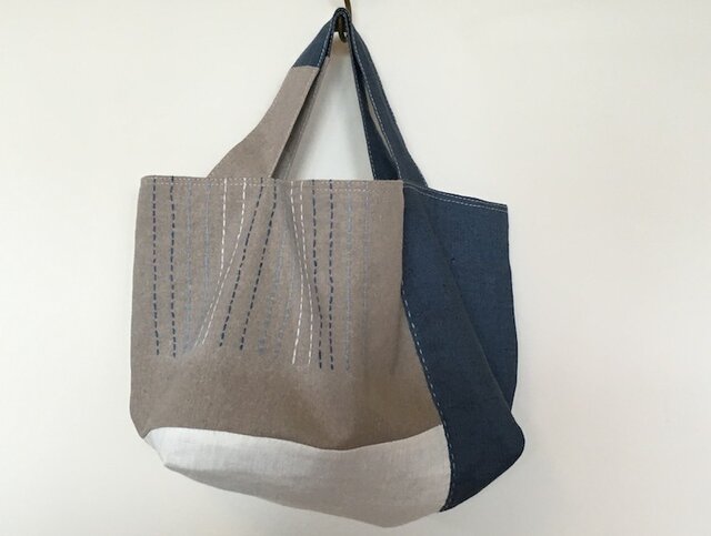 再販 綿麻 刺し子かばん 青 【受注製作】の画像1枚目