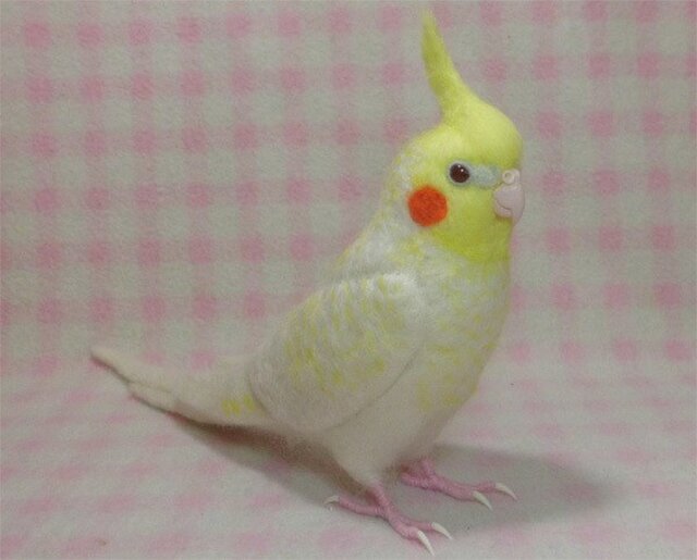 羊毛フェルト オカメインコ ルチノー リアル！オカメインコ ルチノ－パール（濃赤目） 羊毛フェルト 受注