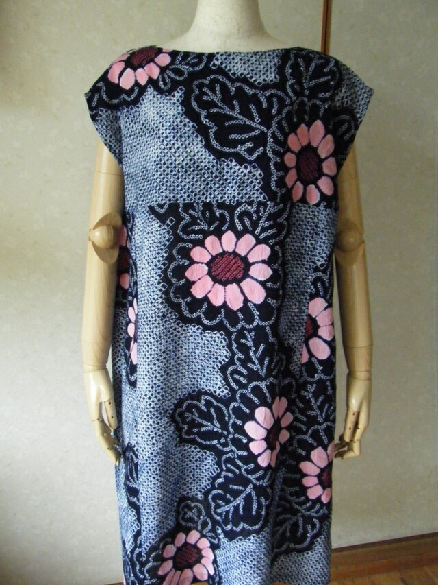 絞り浴衣リメイク　フレンチスリーブワンピース