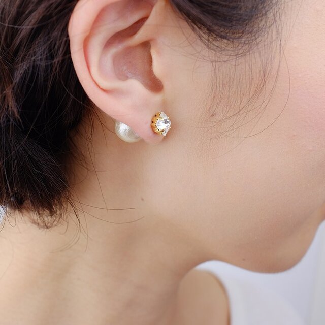 3way／12mmバックパールキャッチ◇スクエアクリスタルピアス<p_75