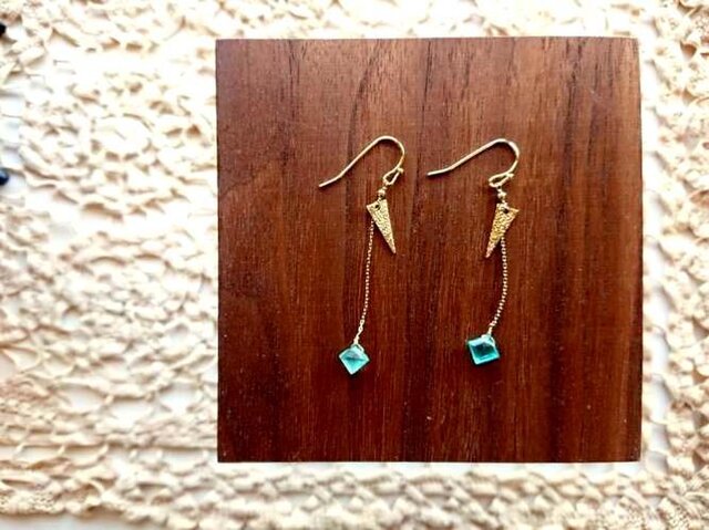 【受注生産】ピアス・イヤリング共通デザイン■Star Dust■Bluegreen apatite & triagleの画像1枚目