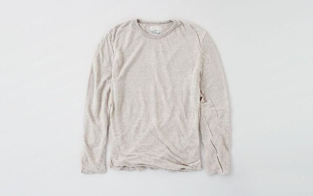 リネンニット mens/L 長袖プルオーバー(ナチュラル)の画像1枚目