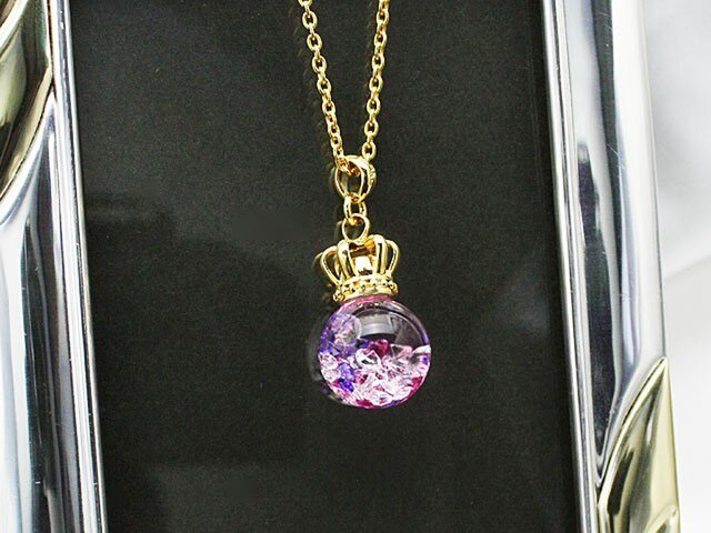 Bijou Glass Ball Gold Crown S Pendant パープルレッドストーンカラー