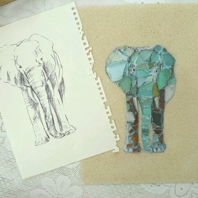 Seaglass Walldecoration 「ゾウ」の画像1枚目