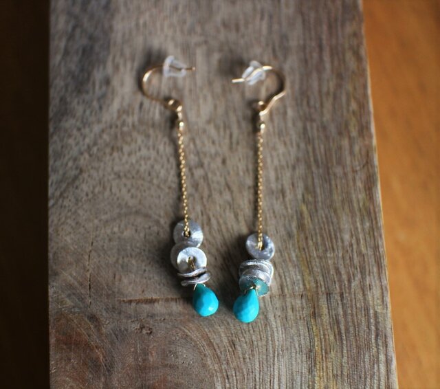 ビーゲンキ☺︎ 1点作品☆ ロングモハベコッパーターコイズピアス ビーゲンキ☺︎ 1点作品☆ ロングモハベコッパーターコイズピアス