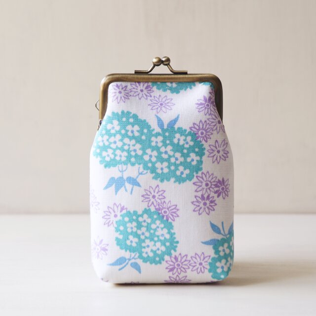 ■ヴィンテージ生地のがま口シガレットケース/あじさい■ tabacco (vf-hgp)