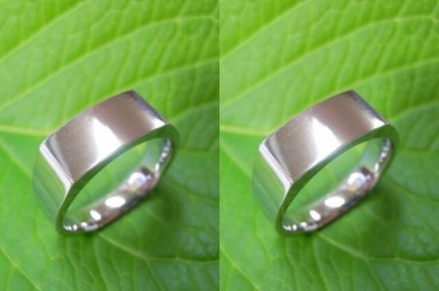結婚指輪 手作り(鍛造&彫金)プラチナ光沢「昔ながらの造り方で制作・印台リング」幅広&重圧感の画像1枚目