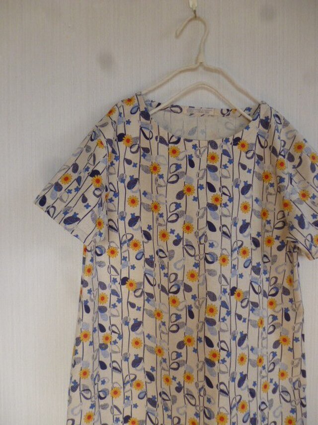 北欧調綿麻の肩落ちワンピ