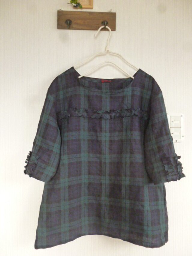 ブラックウォッチ綿麻の肩落ちプルオーバー