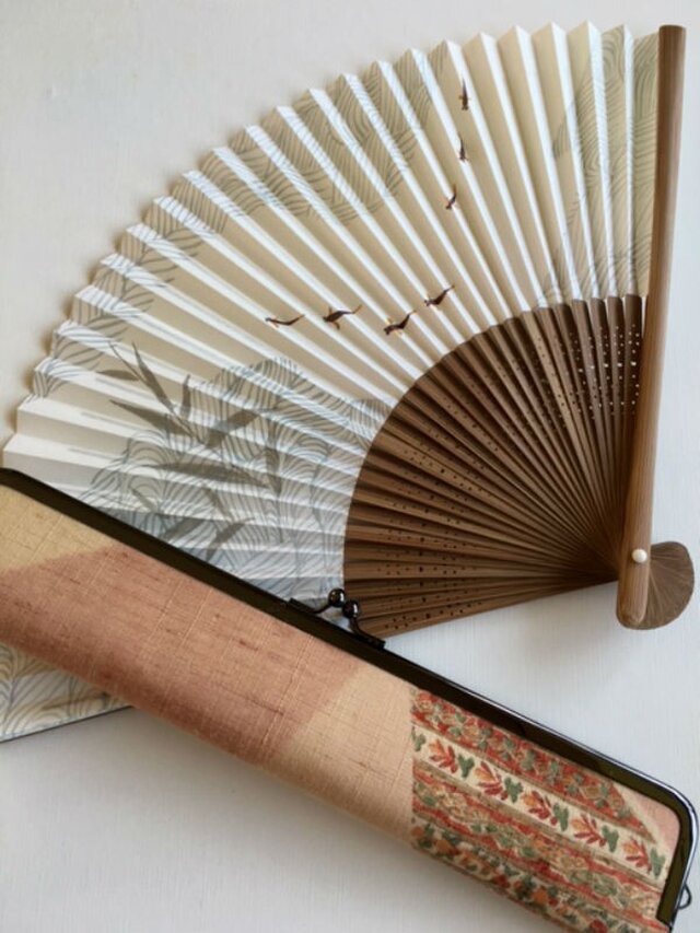 がま口扇子入れ　染め分け紬　　【値下げしました】