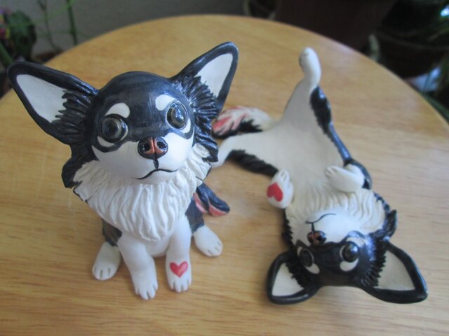 ご予約品＊ロングコートチワワの置物（2点）＆イチゴ小皿 | iichi 日々