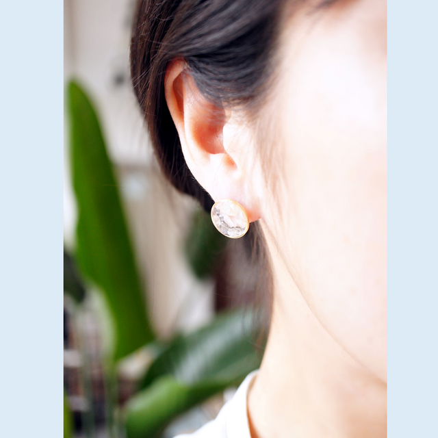 再販】ローズクォーツのサークルスタッドピアス ~Roselineの画像1枚目