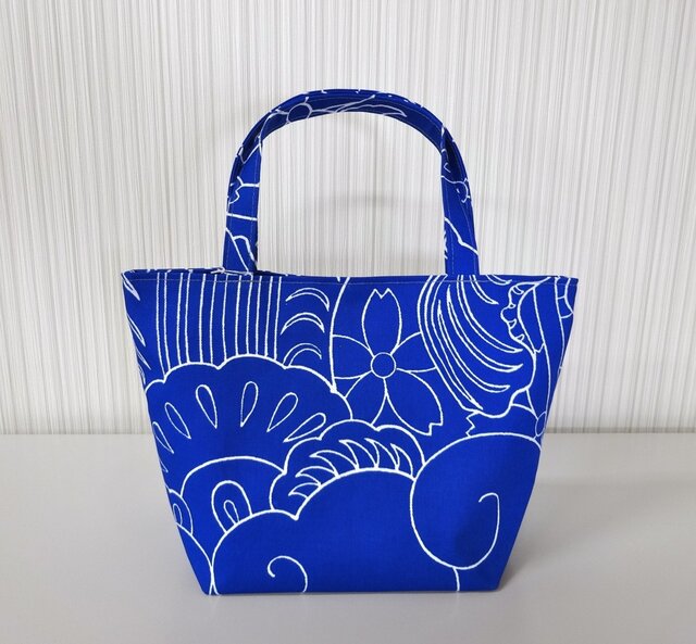 華絵マチ付きトートバック(紺)の画像1枚目